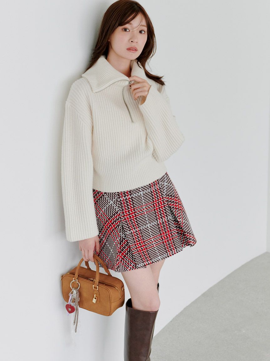 SNIDEL「Sustainableロービングチェックミニスカート」|スカート|RED