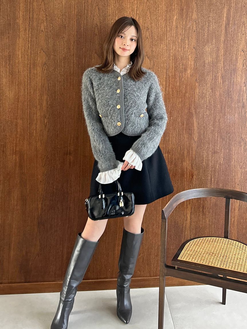 SNIDEL「ファーライクフリルニットジャケット」|ノーカラージャケット|