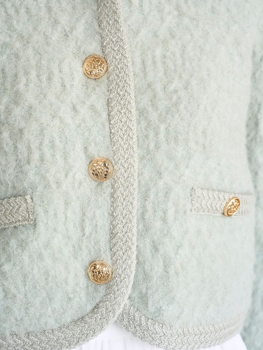 SNIDEL「ファーライクフリルニットジャケット」|ノーカラージャケット|