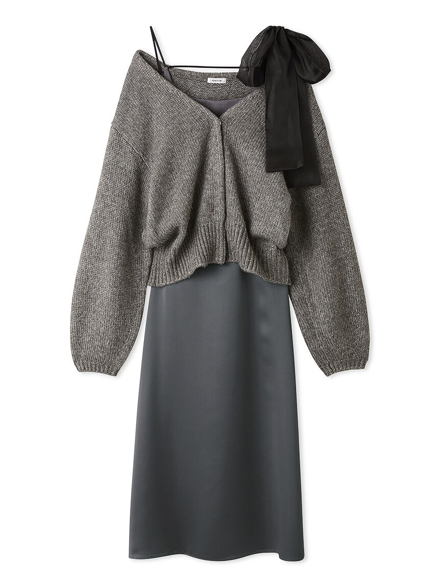 FRAY I.D「カーデセットリボンショルダーワンピース」|ワンピース|GRY