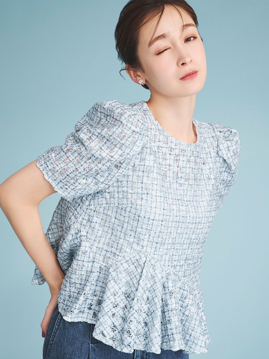 CELFORD「ブラッシュドレースペプラムトップス」|Tシャツ・カットソー|BLU