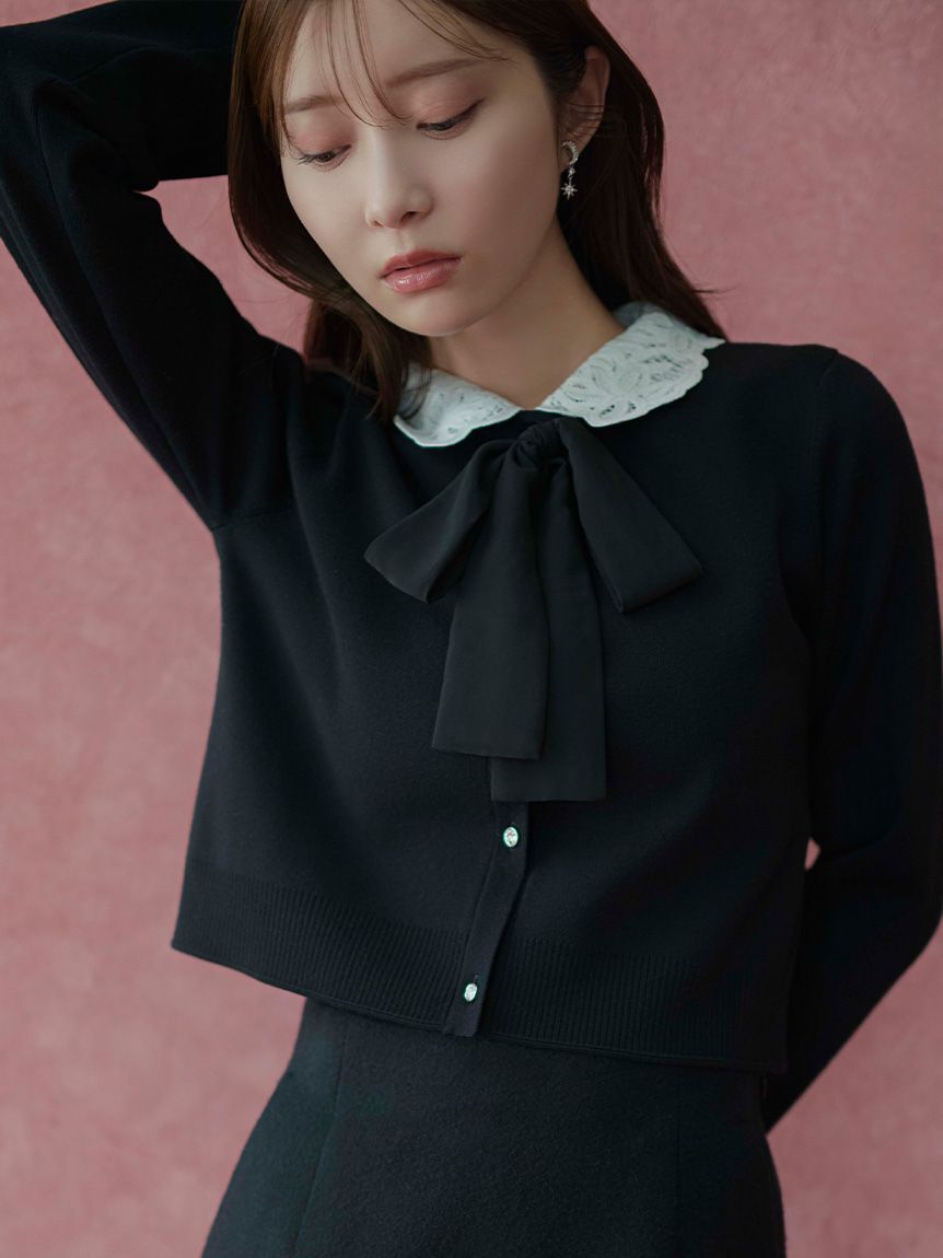 CELFORD「【WEB限定】デタッチャブルレースカラーカーディガン」|カーディガン|BLK