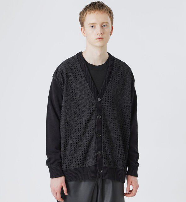  「ダイヤブレイド レースニットカーデ」|ニット・セーター|ブラック