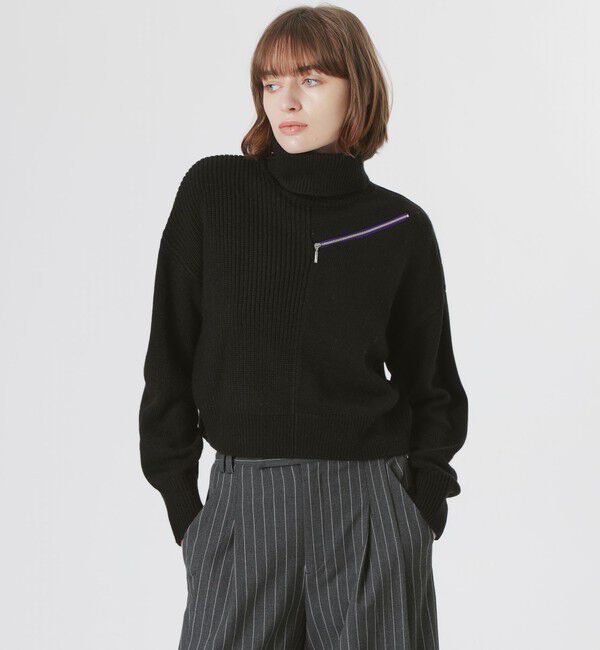  「ショルダーZIPニットプルオーバー」|ニット・セーター|ブラック