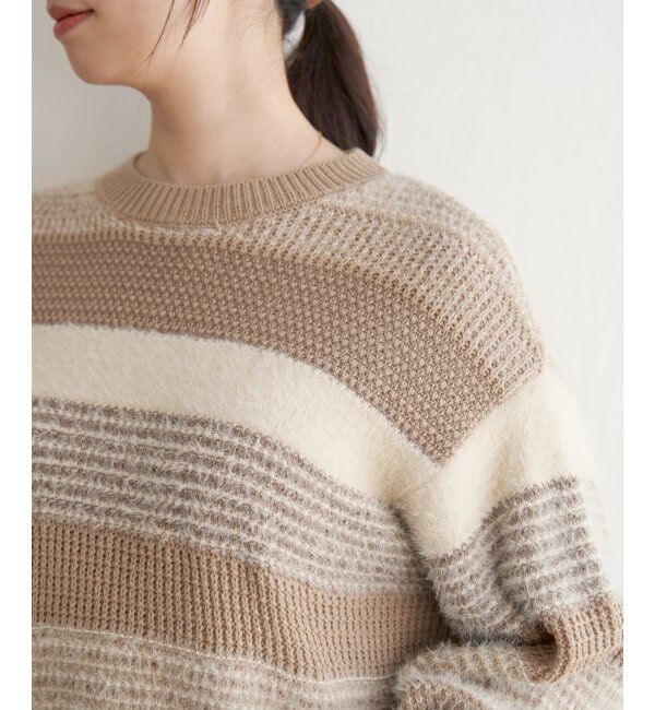 ikka「フェザー切り替えボーダーニットプルオーバー」|プルオーバー|