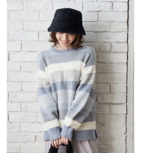 ikka「フェザー切り替えボーダーニットプルオーバー」|プルオーバー|