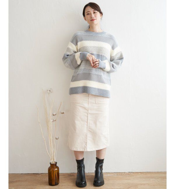 ikka「フェザー切り替えボーダーニットプルオーバー」|プルオーバー|