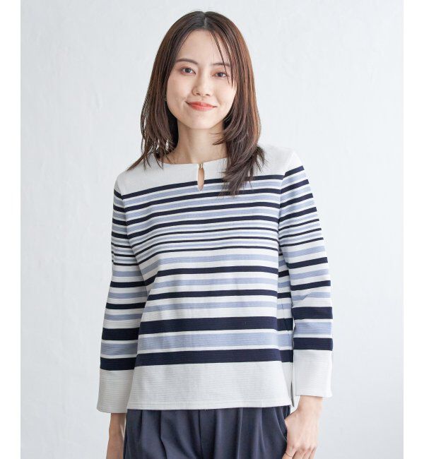 IKKA LOUNGE「リップルボーダーキーネックプルオーバー」|Tシャツ・カットソー|