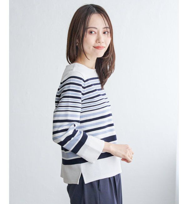 IKKA LOUNGE「リップルボーダーキーネックプルオーバー」|Tシャツ・カットソー|