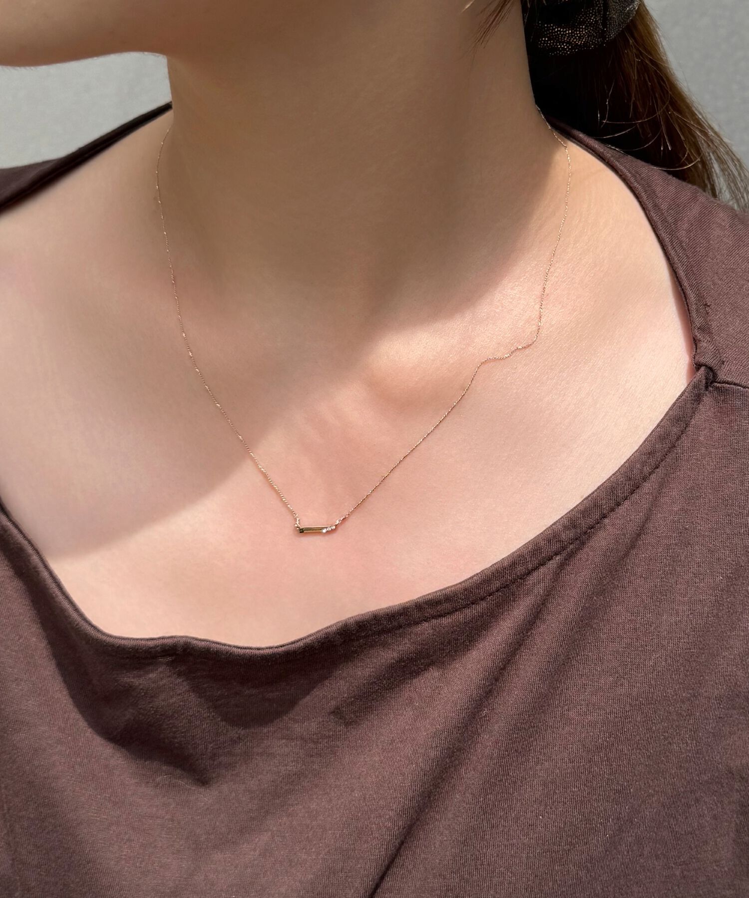 Phoebe「【金属アレルギー対応】ストレートバービジューネックレス　シャンパンゴールド」|ネックレス|