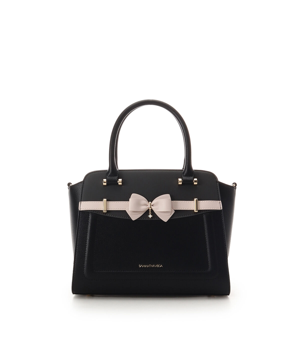 Samantha Vega「バイカラーアクセントリボンハンドバッグ」|ハンドバッグ|ブラック