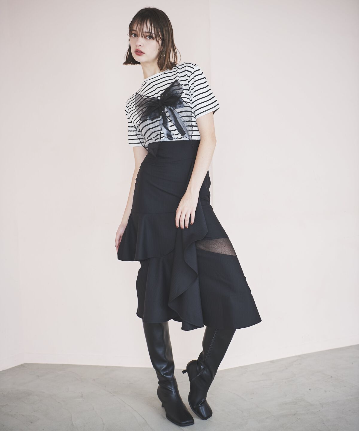 アンドクチュール「ヘリンボーンシアー切替マーメイドスカート」|スカート|