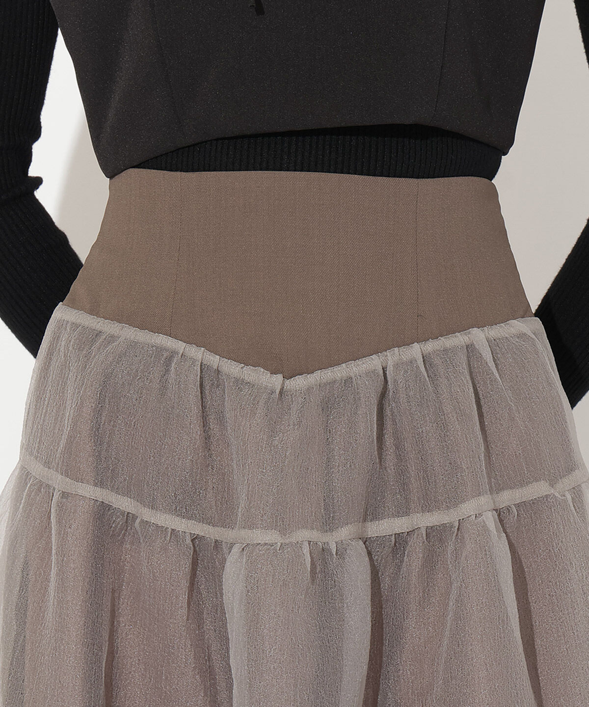 アンドクチュール「オーガンジーシアーティアードスカート」|フレア|