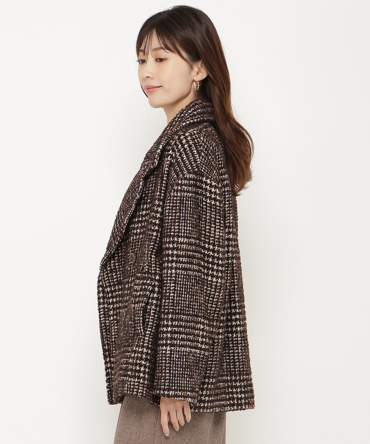 アンドクチュール「ウールグレンチェックショートコート」|ダウン|