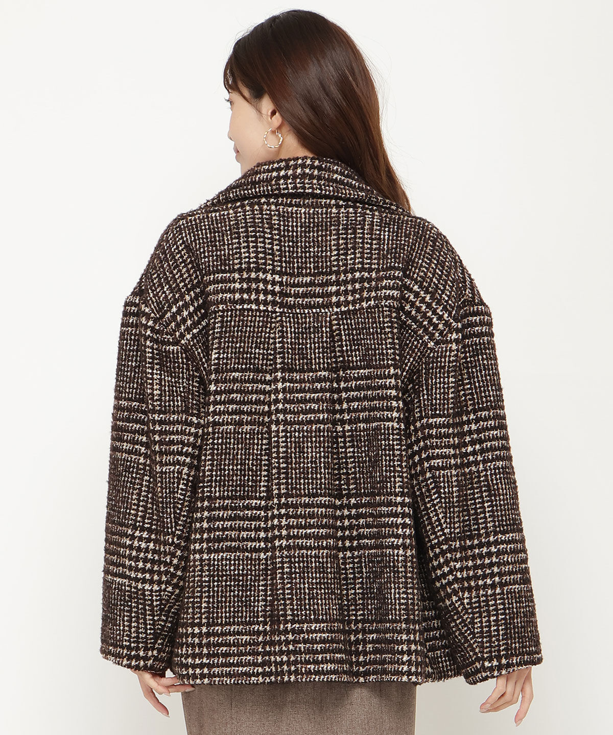 アンドクチュール「ウールグレンチェックショートコート」|ダウン|