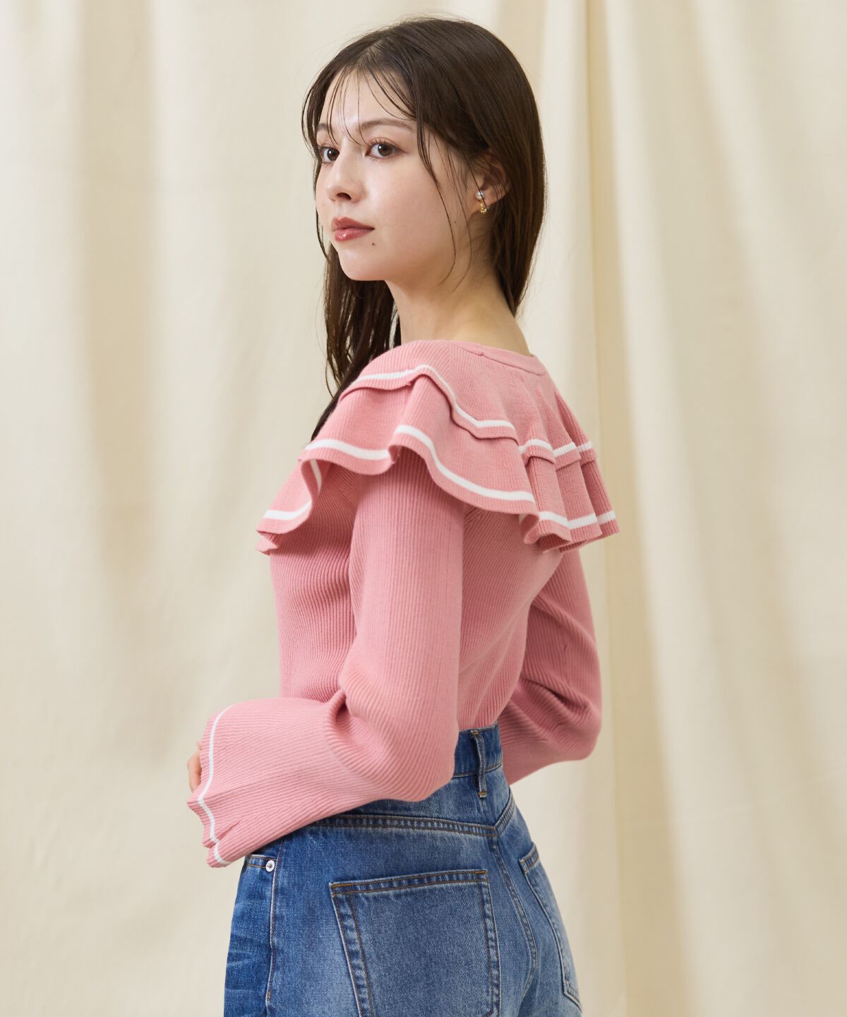 アンドクチュール「配色ケープフリルニット」|ニット・セーター|