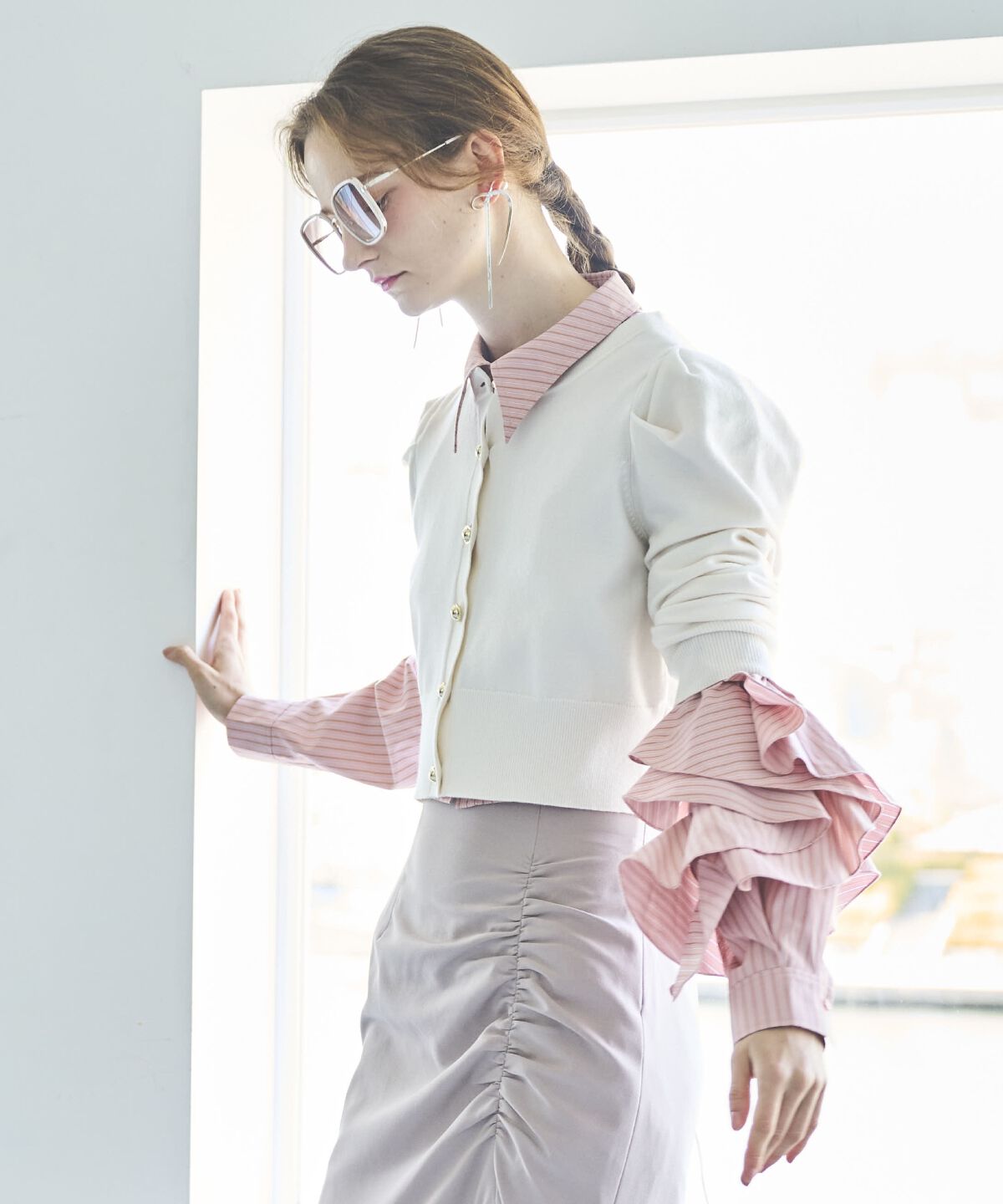 アンドクチュール「パワショルクルーネックカーディガン」|カーディガン|