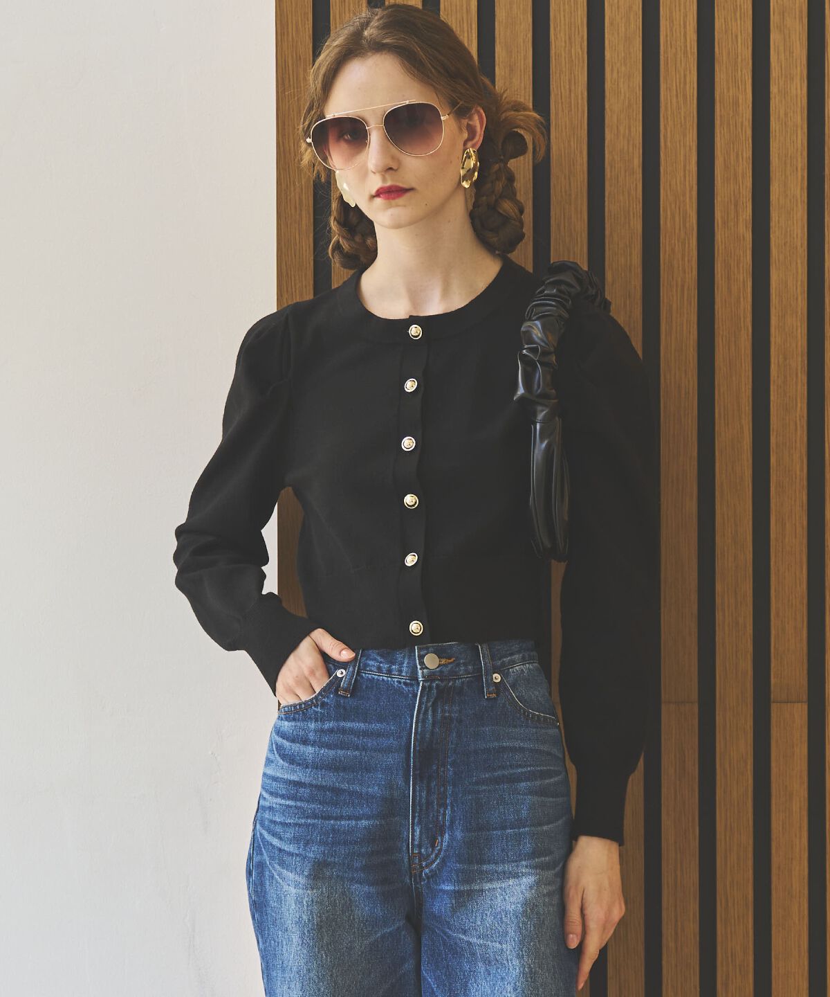 アンドクチュール「パワショルクルーネックカーディガン」|カーディガン|