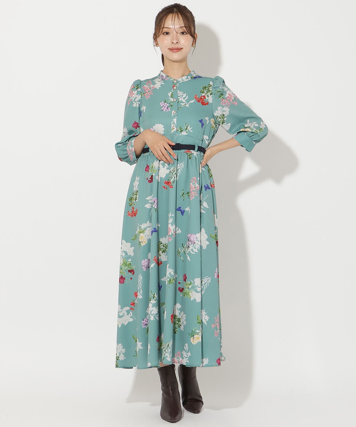 アンドクチュール「クラシックフラワープリント7分袖ワンピース」|ワンピース|