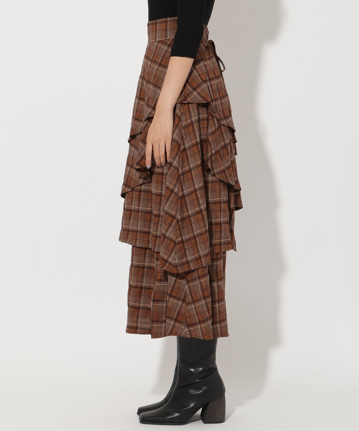 アンドクチュール「チェックアシメティアードスカート」|フレア|