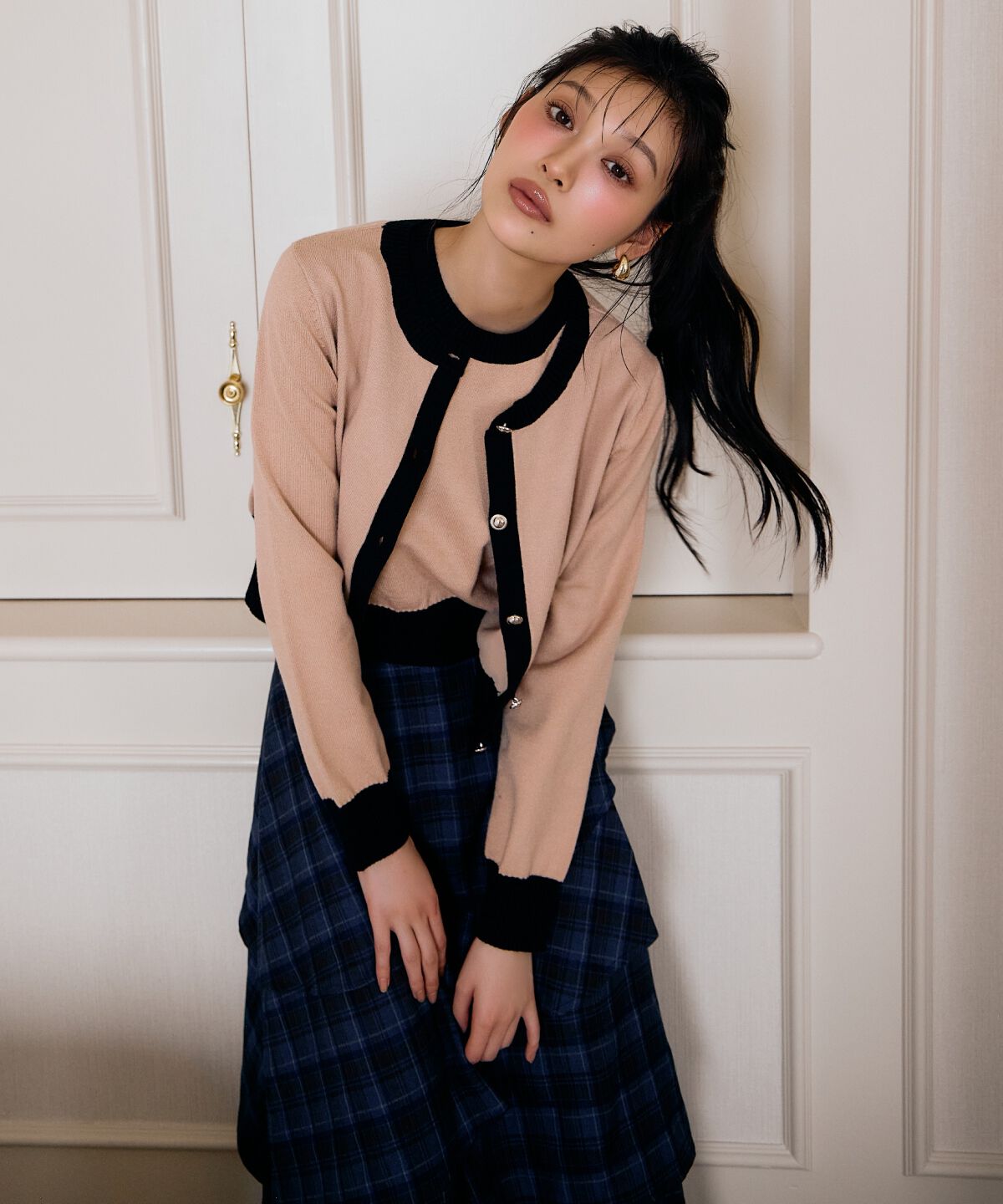 アンドクチュール「チェックアシメティアードスカート」|フレア|