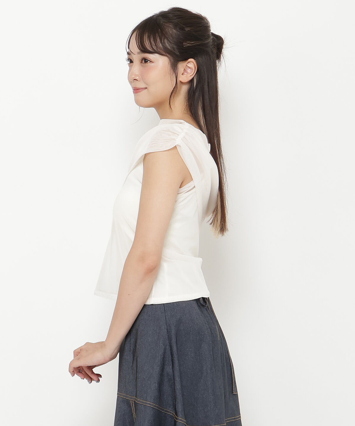 REDYAZEL「アシメドレープチュールトップス」|Tシャツ・カットソー|