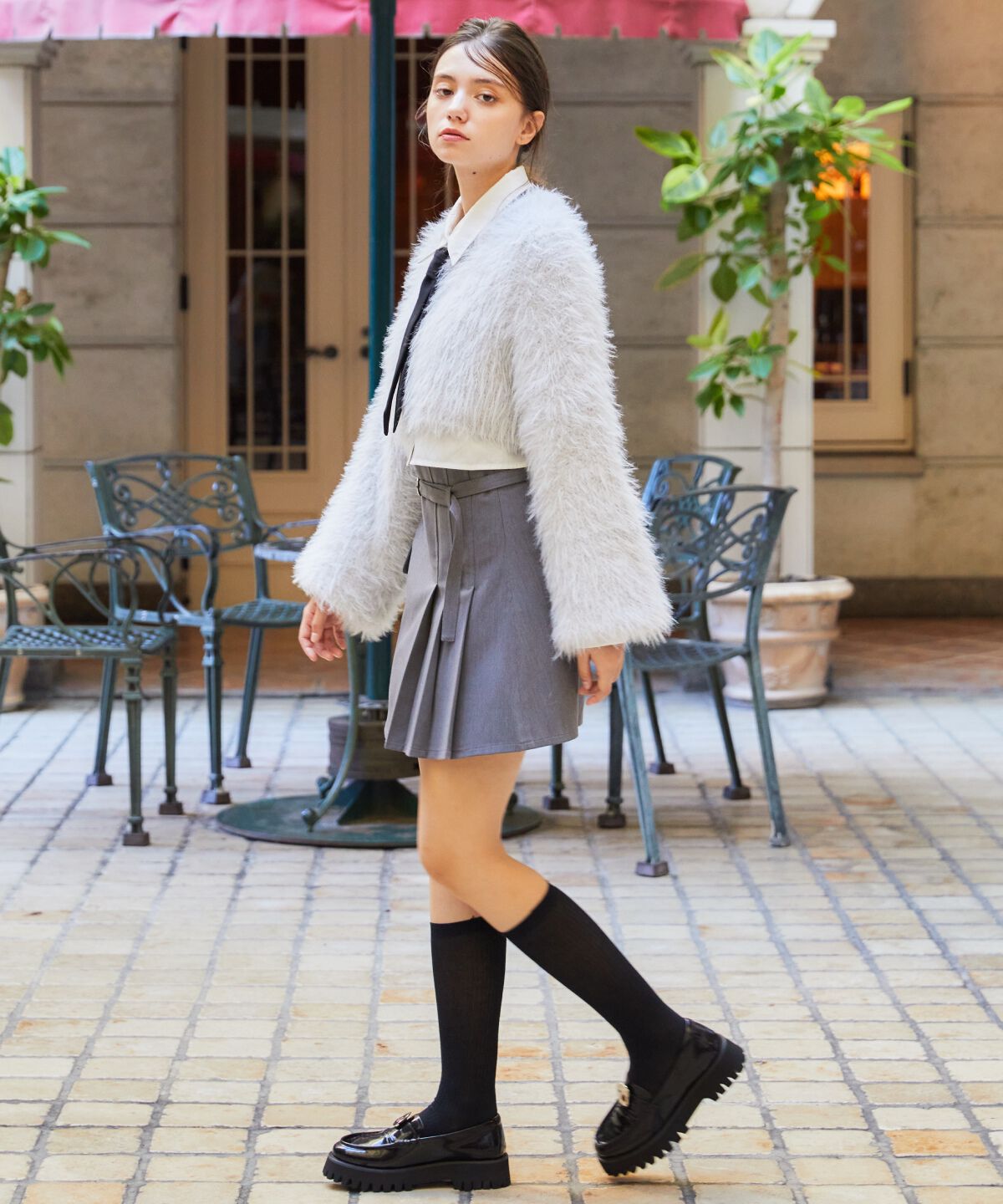 REDYAZEL「ハイウエストアシメプリーツミニスカート」|フレア|