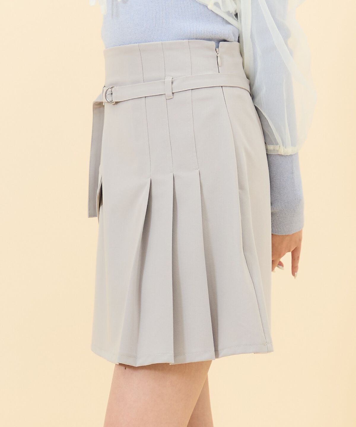 REDYAZEL「ハイウエストアシメプリーツミニスカート」|フレア|