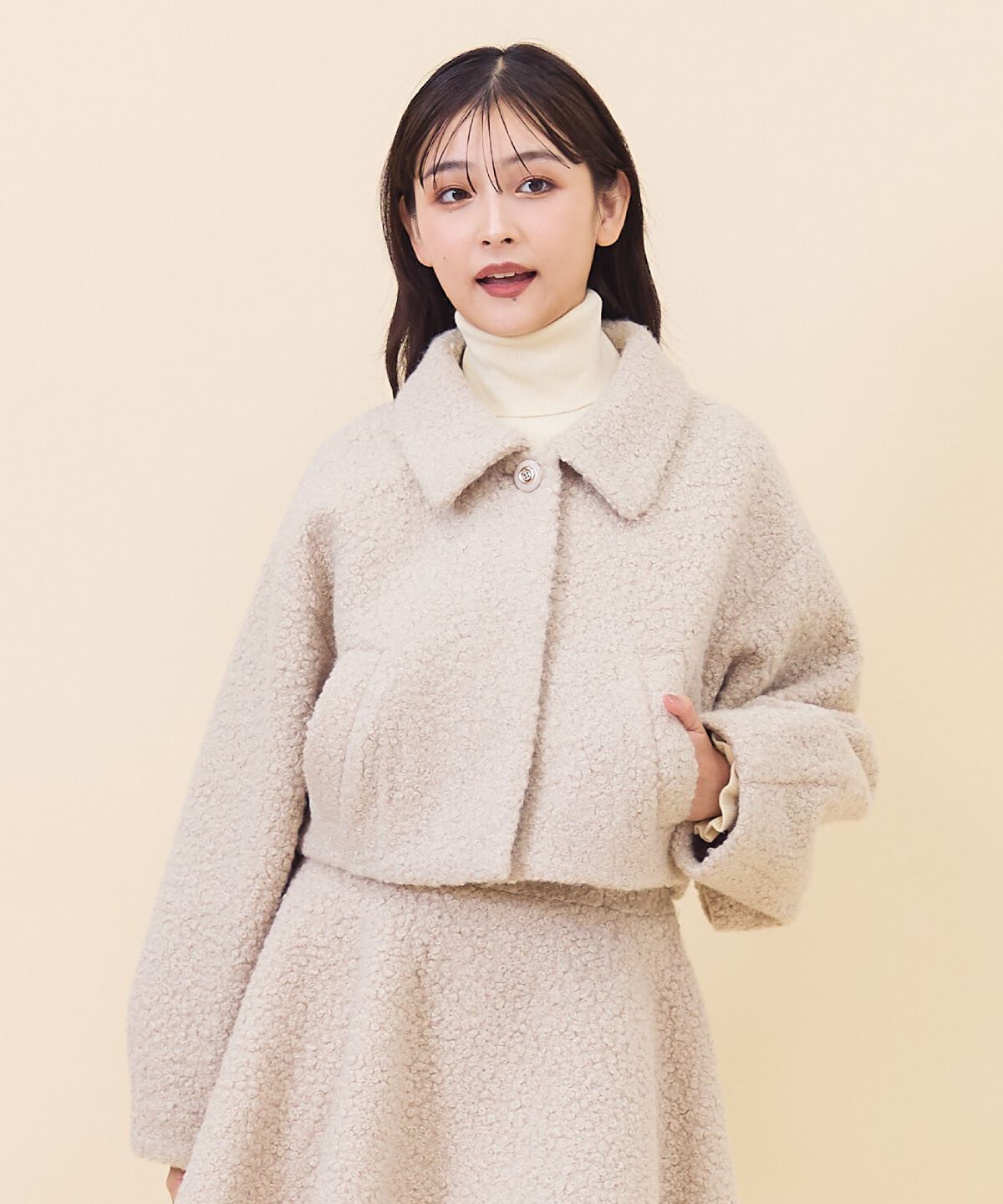 REDYAZEL「ブークレショートコート」|ステンカラーコート|ベージュ