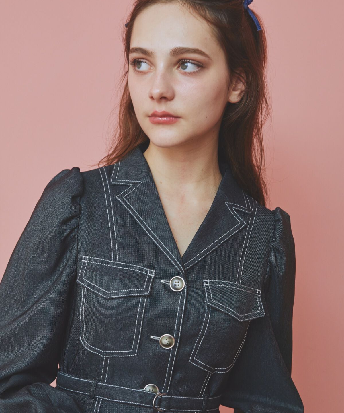 REDYAZEL「デニムライクミニシャツワンピース」|ワンピース|