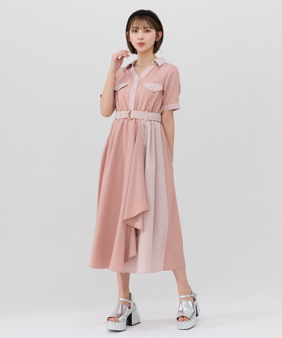 REDYAZEL「バイカラーアシメフリルシャツワンピース」|ワンピース|