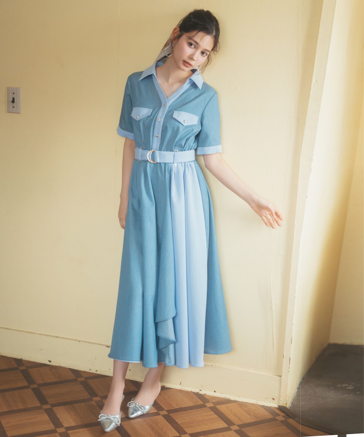 REDYAZEL「バイカラーアシメフリルシャツワンピース」|ワンピース|