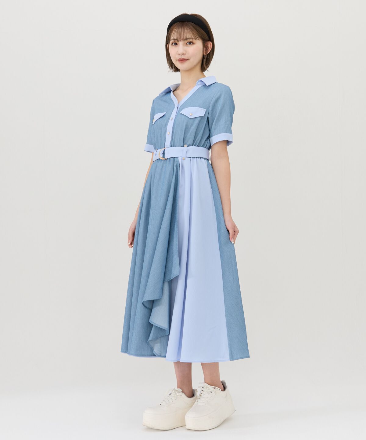 REDYAZEL「バイカラーアシメフリルシャツワンピース」|ワンピース|