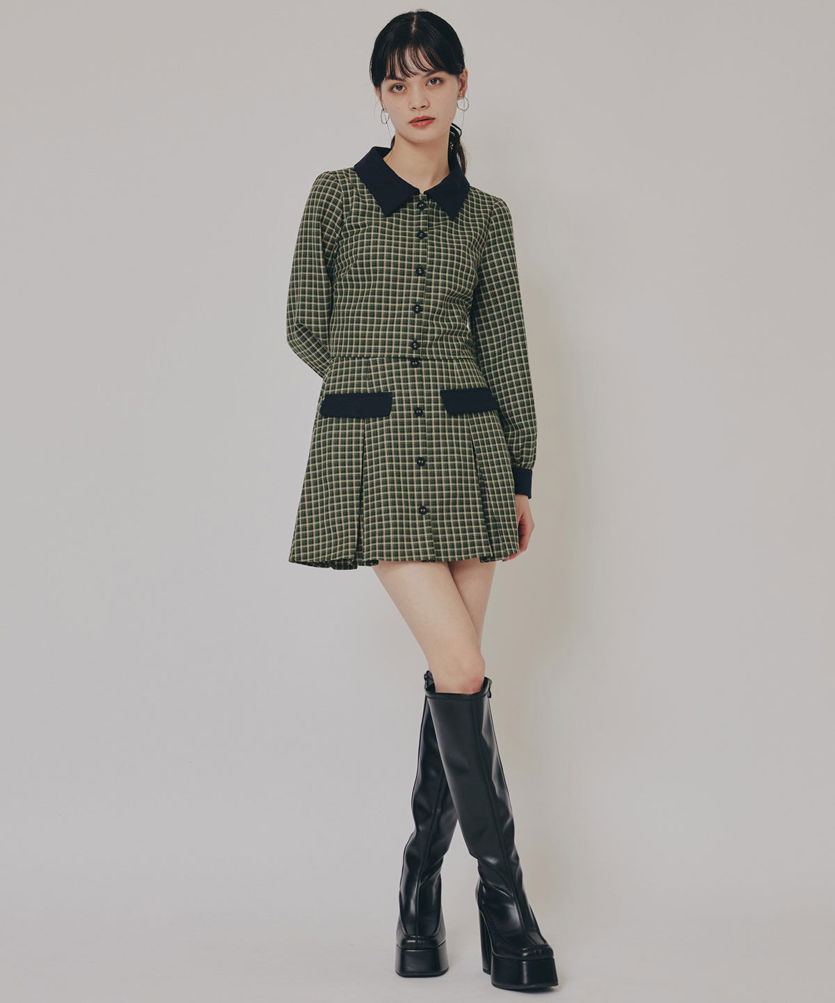 REDYAZEL「バイカラークラシックチェックブラウス&times;ミニスカートセットアップ」|ワンピース|