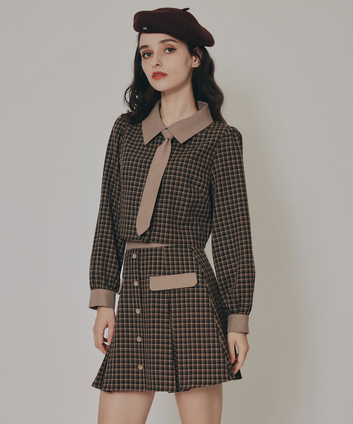 REDYAZEL「バイカラークラシックチェックブラウス&times;ミニスカートセットアップ」|ワンピース|