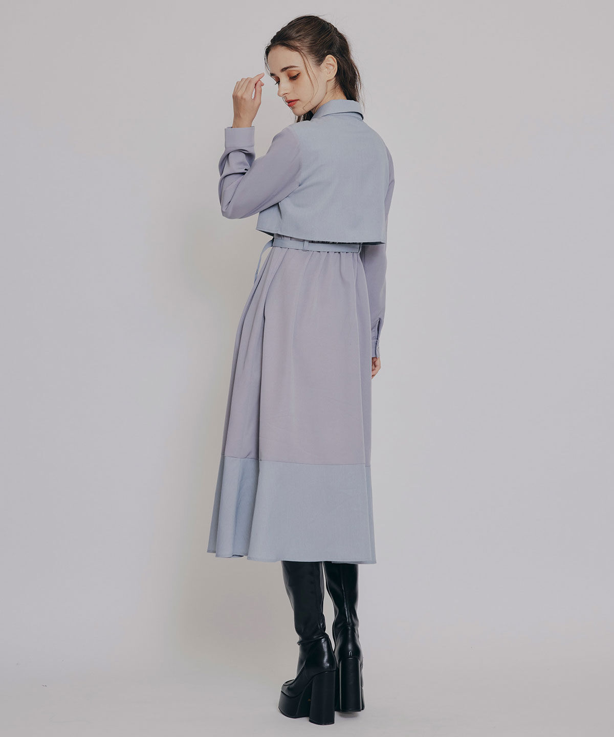 REDYAZEL「カラーブロッキングシャツロングフレアワンピース」|ワンピース|