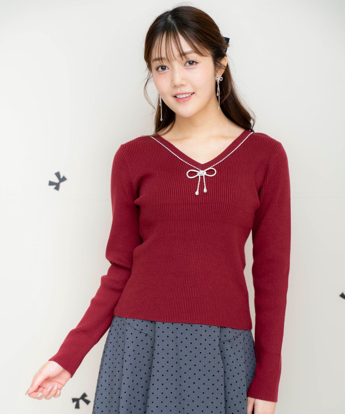 WILLSELECTION「リボンブローチ付き2WAYニットプルオーバー」|ニット・セーター|