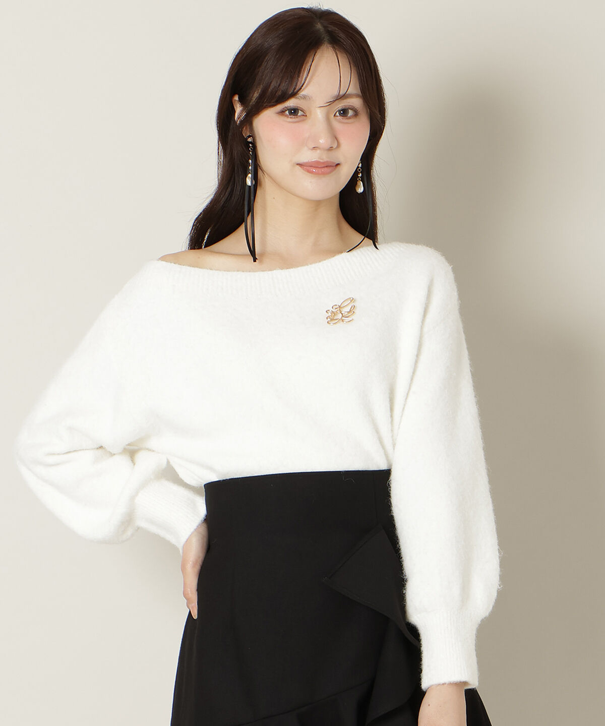 WILLSELECTION「ブローチ付きオフショルニット」|ニット・セーター|