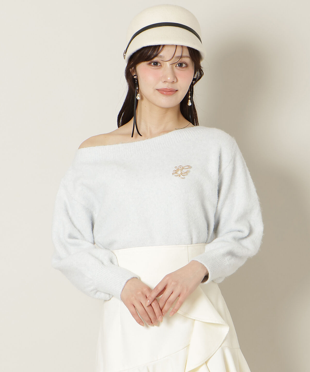 WILLSELECTION「ブローチ付きオフショルニット」|ニット・セーター|