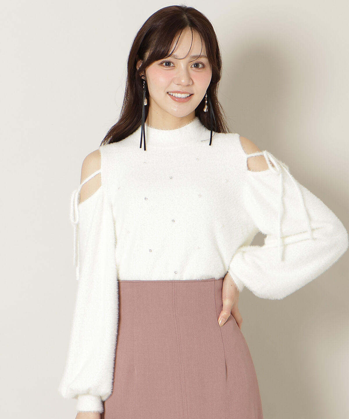 WILLSELECTION「パールビジューフェザーニットトップス」|ニット・セーター|