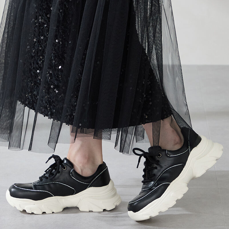 ORiental TRaffic「●2025秋冬新作● ラインストーン 切替 ダッド スニーカー /OT3769 厚底」|スニーカー|