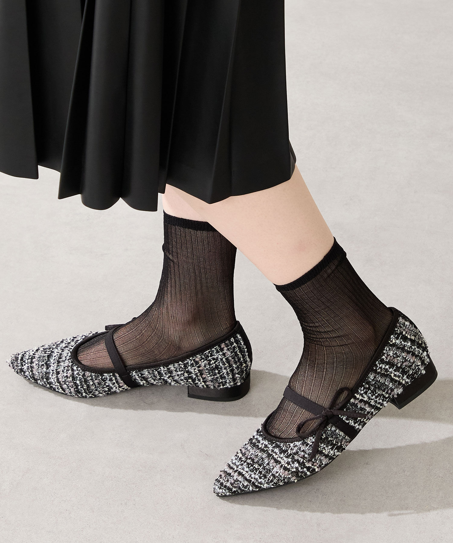 ORiental TRaffic「●2025秋冬新作●ポインテッドトゥ ツイード パンプス /51319 ストラップ」|パンプス|