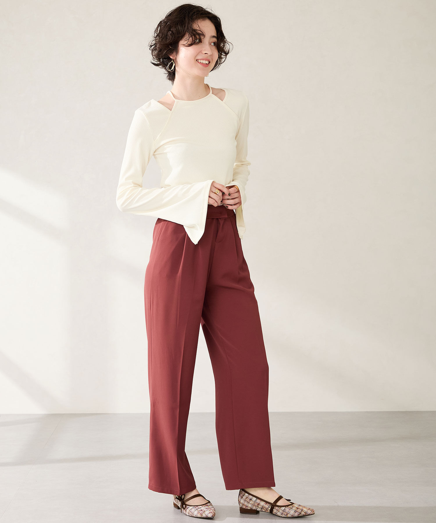 ORiental TRaffic「●2025秋冬新作●ポインテッドトゥ ツイード パンプス /51319 ストラップ」|パンプス|