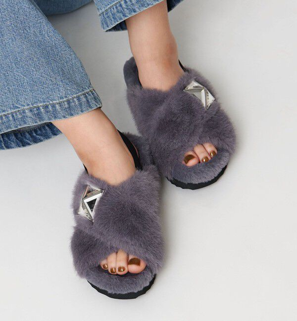 UNITED ARROWS「フェイクファークロス ビジュー サンダル」|サンダル|MD.GRAY