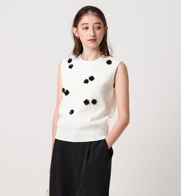 UNITED ARROWS「スパンコール 3D フラワー ベスト」|ニット・セーター|