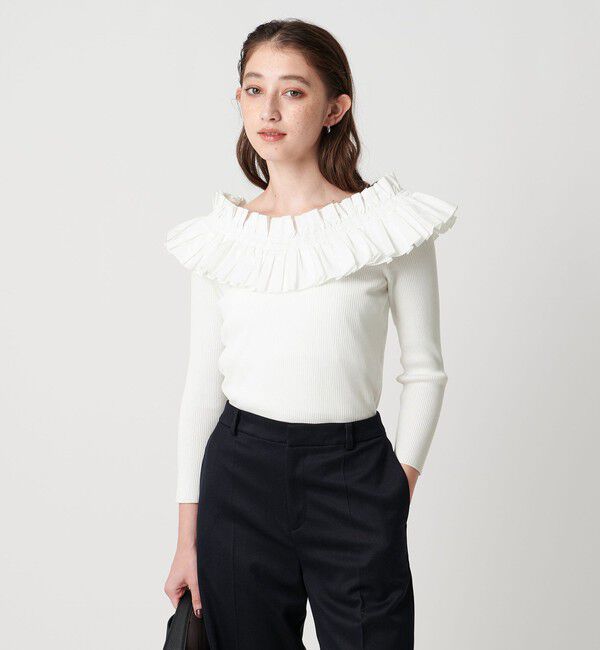 UNITED ARROWS「ギャザー オフショルダー 7分袖ニット ‐ウォッシャブル‐」|ニット・セーター|OFF WHITE
