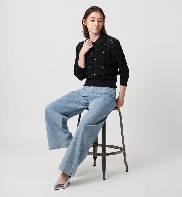 UNITED ARROWS「フェイクパール レース プルオーバー ニット ウォッシャブル」|ニット・セーター|