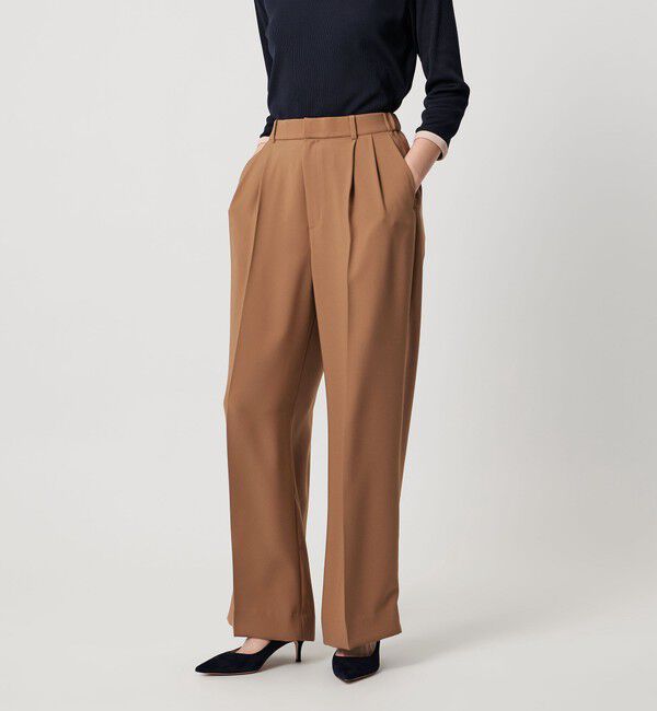 UNITED ARROWS「2タック ワイドパンツ‐UVカット 接触冷感 吸水速乾 帯電防止 ウォッシャブル‐」|チノ|