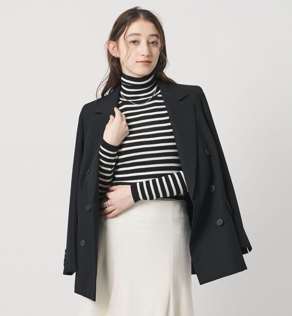 UNITED ARROWS「リブ ボーダー タートル ニット」|ニット・セーター|BLACK