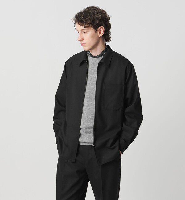 UNITED ARROWS「ライトメルトン ジップアップ オーバーシャツ」|シャツ・ブラウス|BLACK